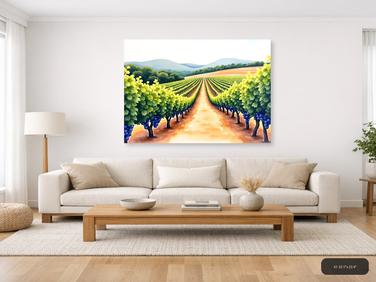 Vineyard Landscape Watercolor Wall Art — A1 / Living Room