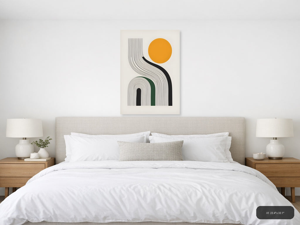 Modern Line Art Sun and Arch Geometric Wall Art — A1 / Bedroom