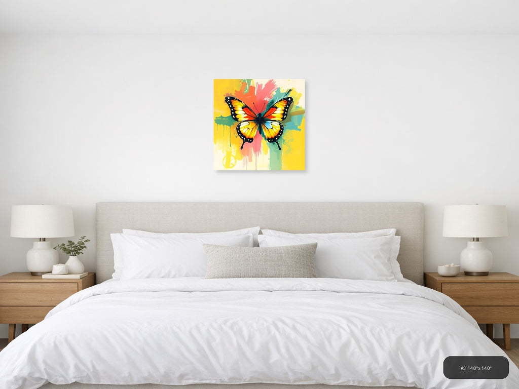 Colorful Abstract Butterfly with Paint Splash Wall Art — A3 / Bedroom