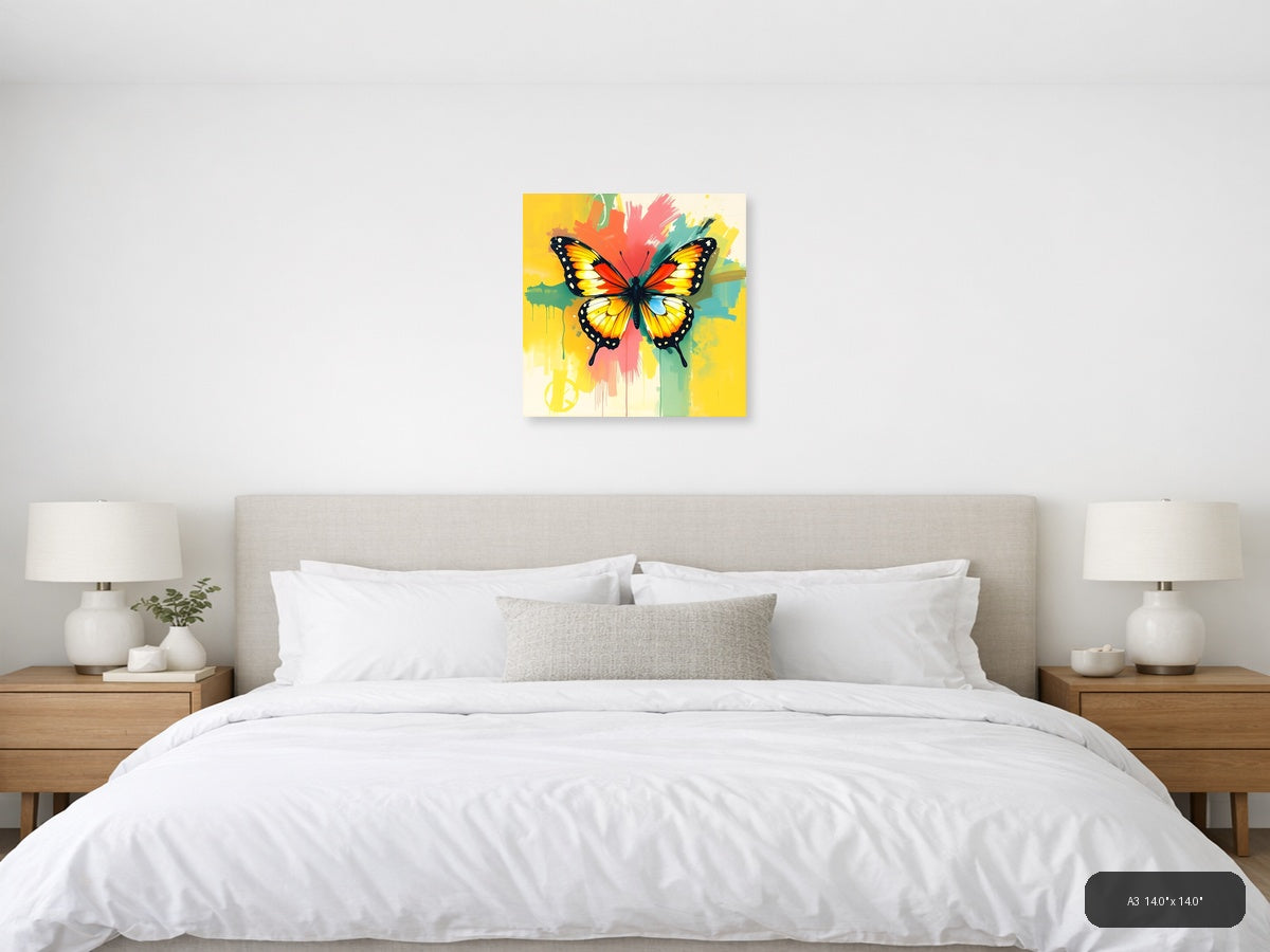 Colorful Abstract Butterfly with Paint Splash Wall Art — A3 / Bedroom