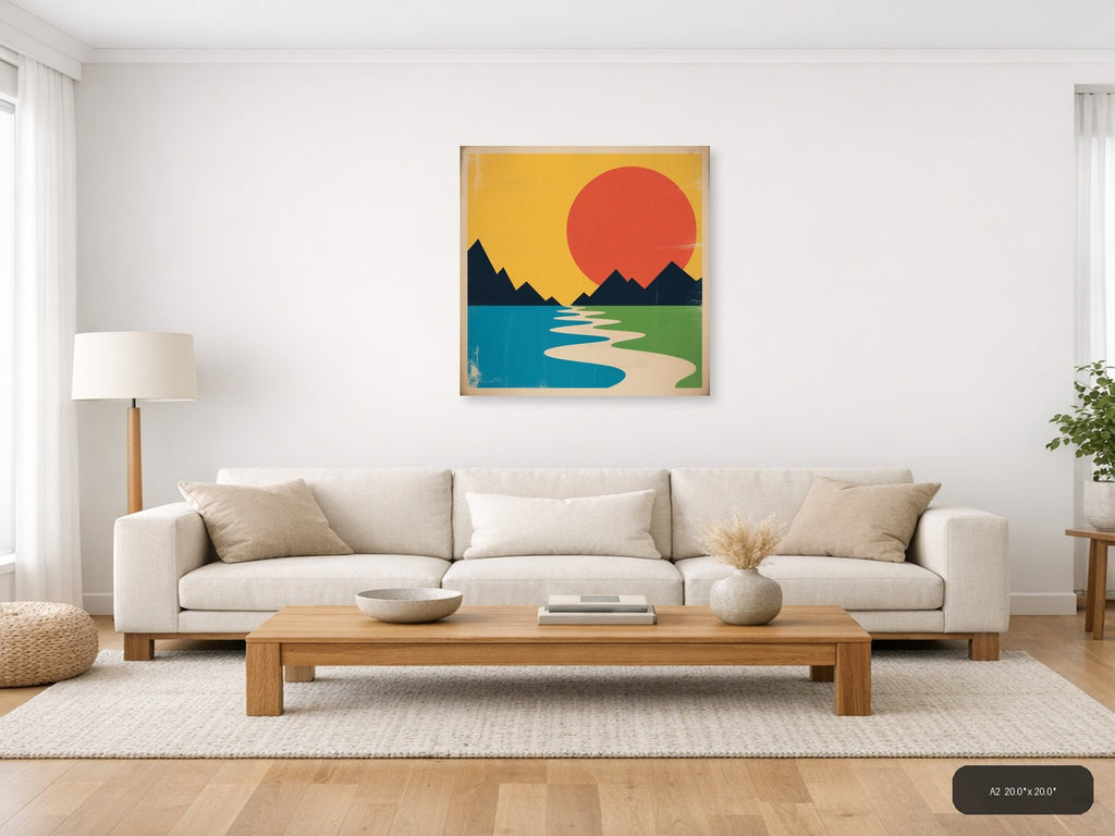 Vintage Sunset Mountain Landscape Wall Art — A2 / Living Room