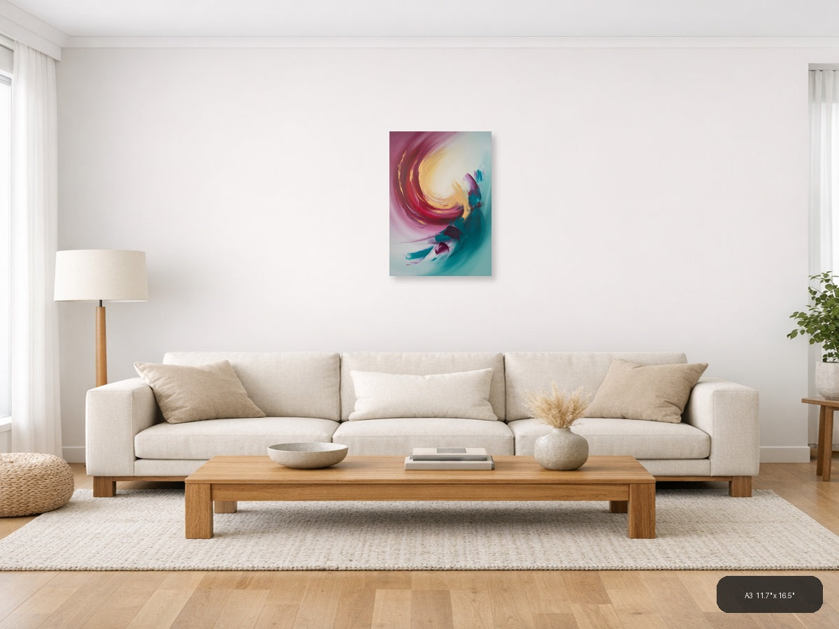 Abstract Spiral Pink Gold Turquoise Canvas Wall Art — A3 / Living Room