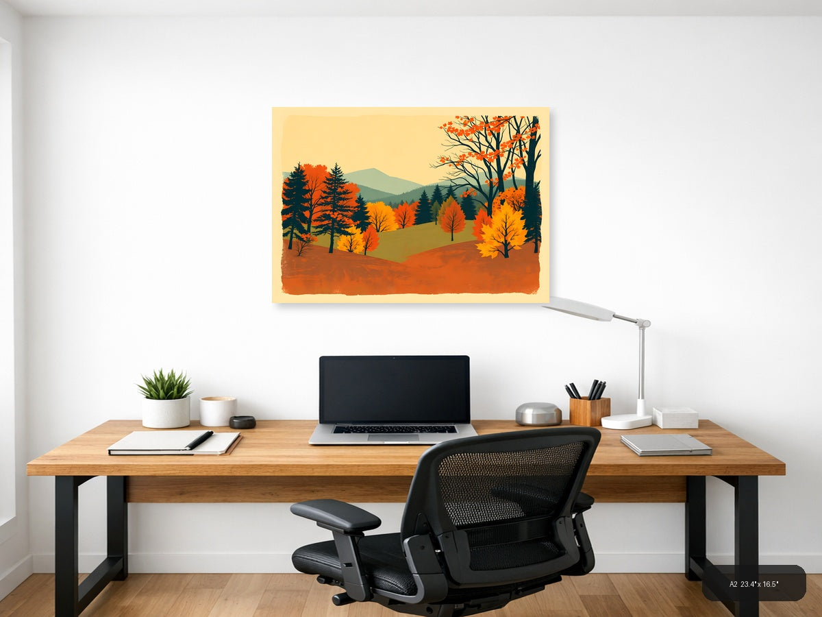 Vintage Autumn Forest Mountain Landscape Wall Art — A2 / Office