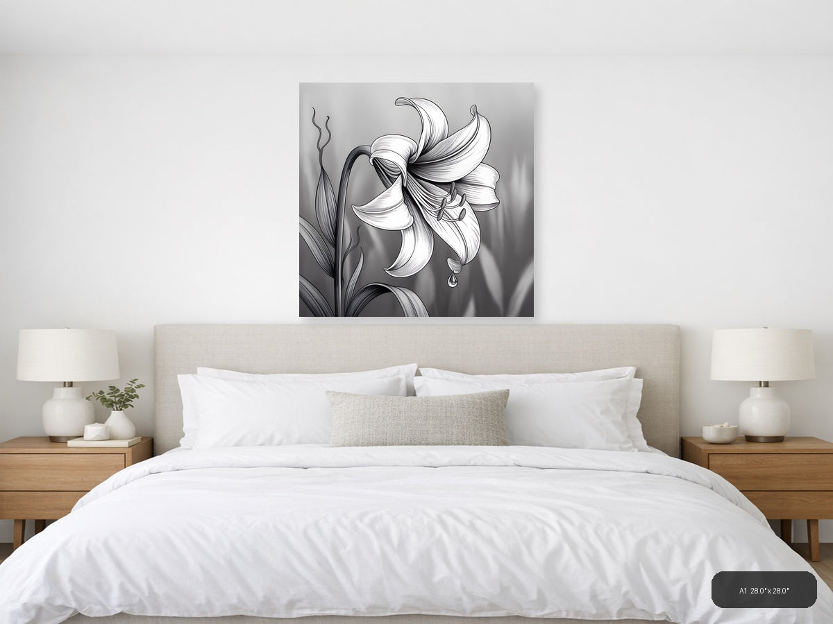 Oriental Lily Line Art Botanical Drawing Wall Art — A1 / Bedroom