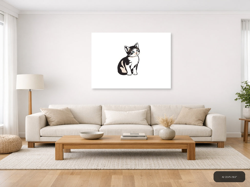 Black and White Kitten Minimalist Wall Art — A2 / Living Room