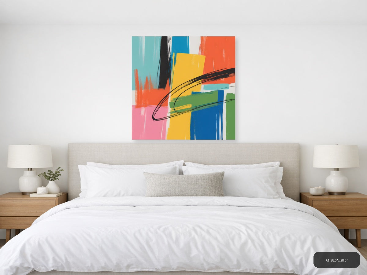 Vibrant Abstract Geometric Brushstrokes Square Wall Art — A1 / Bedroom