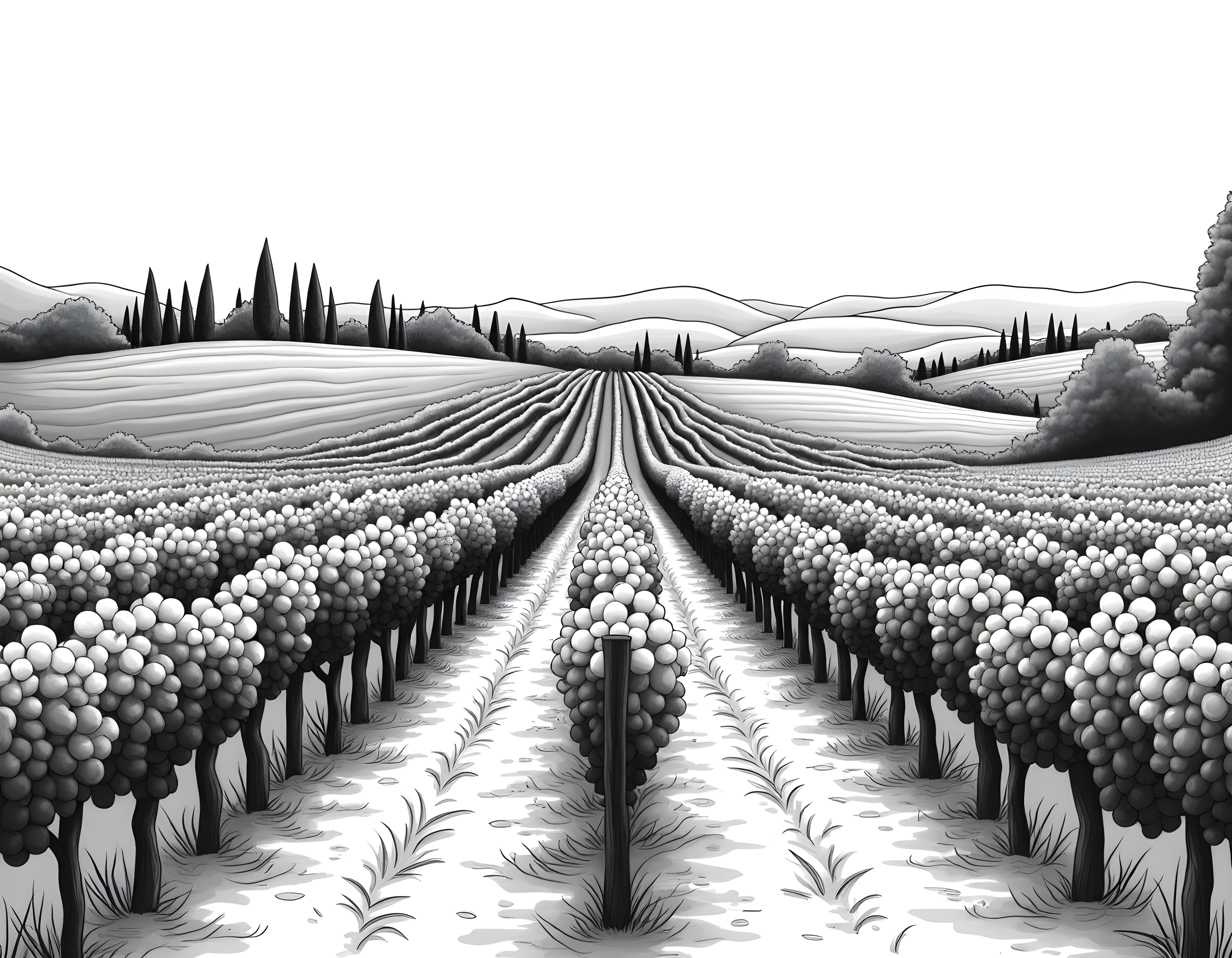 Tuscan Vineyard Landscape Line Art Wall Art