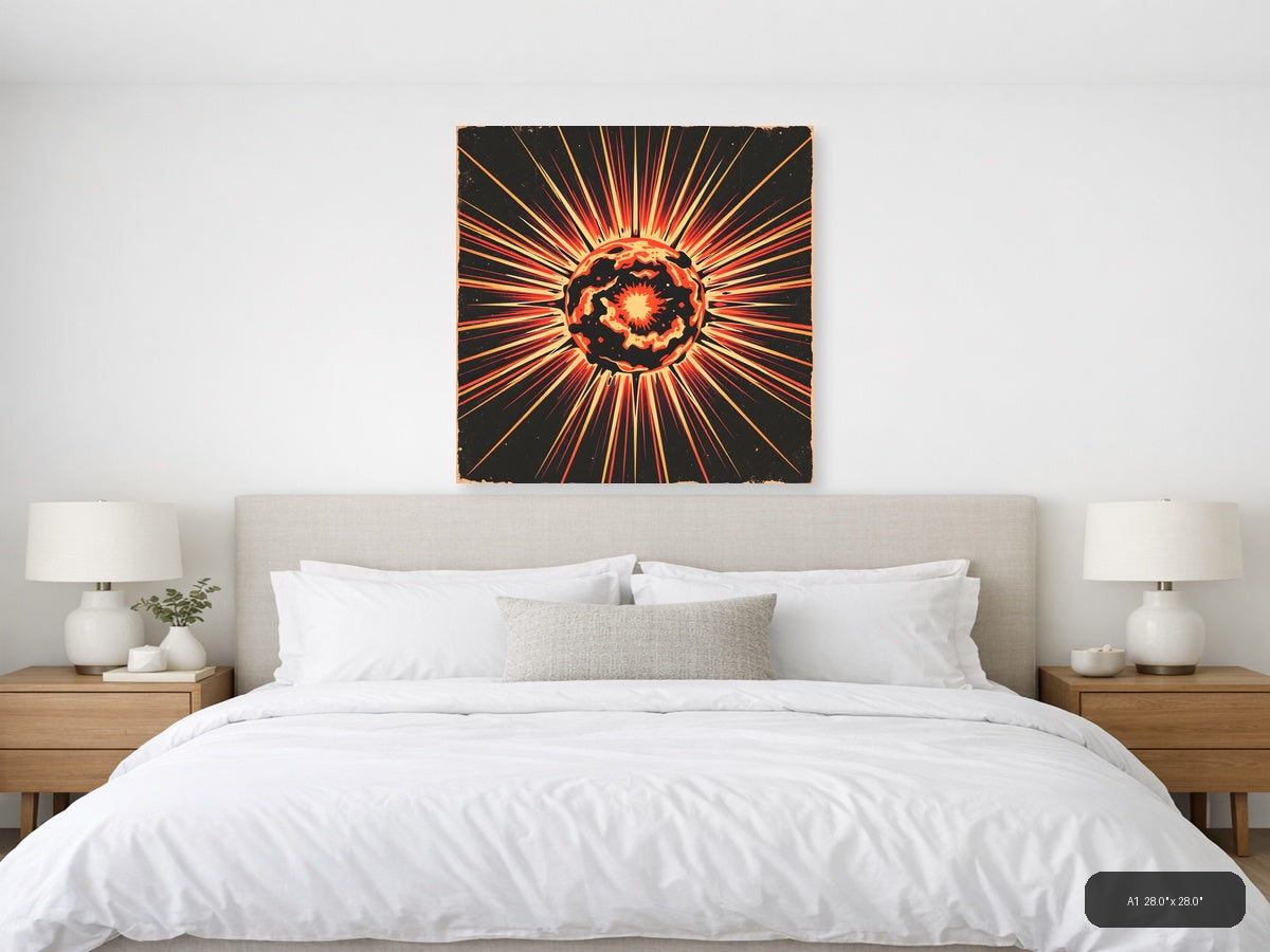 Vintage Explosion Starburst Sun Wall Art Print — A1 / Bedroom
