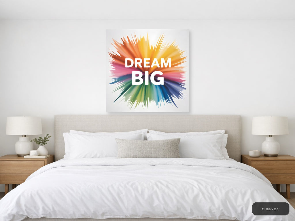 Dream Big Watercolor Burst Rainbow Wall Art — A1 / Bedroom
