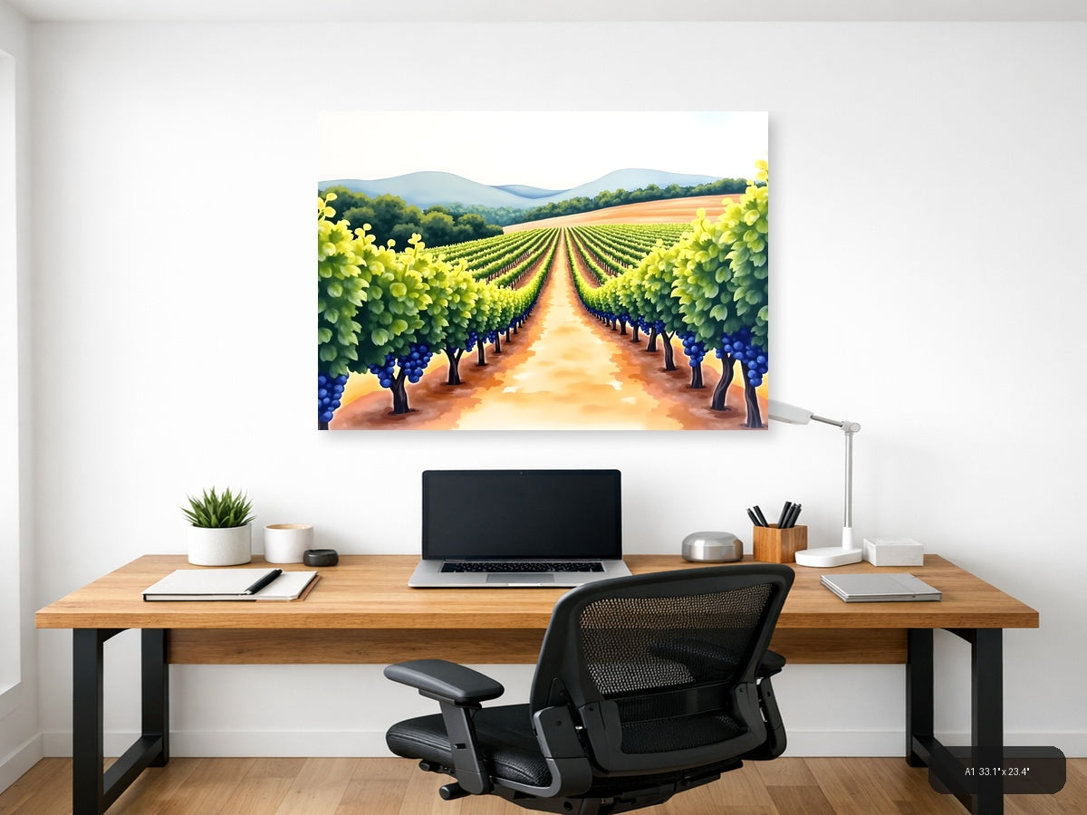 Vineyard Landscape Watercolor Wall Art — A1 / Office