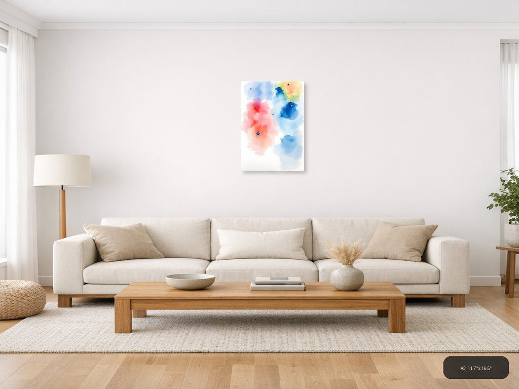 Abstract Watercolor Map with Stars Wall Art — A3 / Living Room