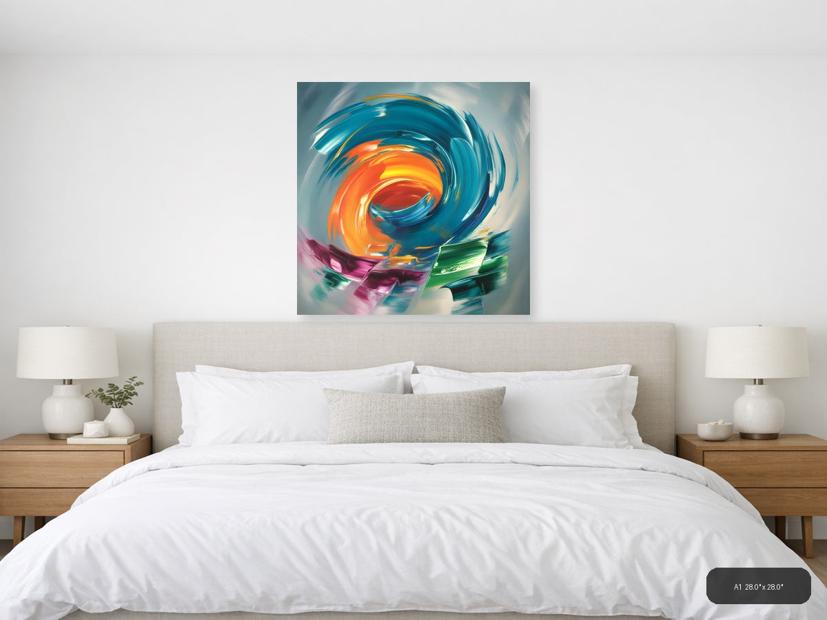 Vibrant Spiral Abstract Orange & Teal Canvas Wall Art — A1 / Bedroom