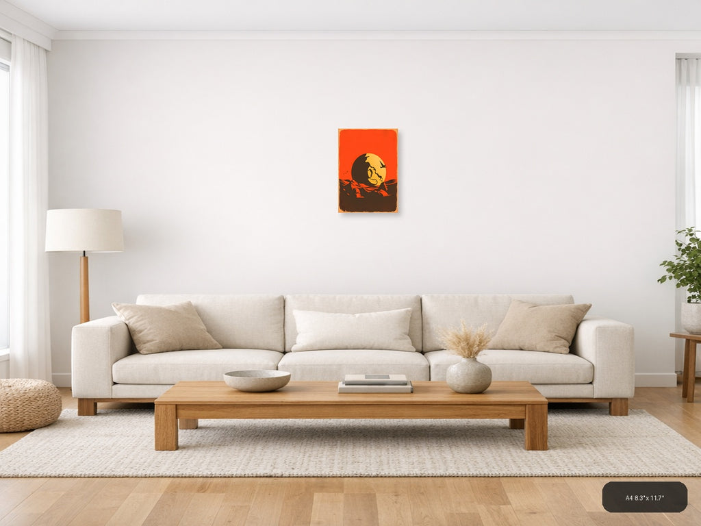 Vintage Moon Face Sunset Silhouette Wall Art — A4 / Living Room