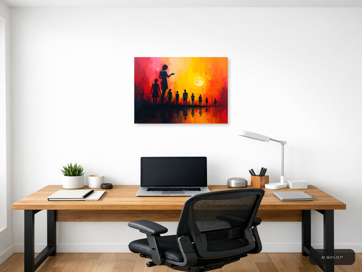 Abstract Silhouettes Sunset Moon Reflection Wall Art — A3 / Office