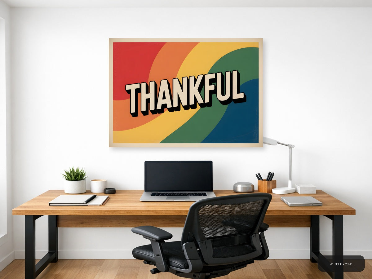 Thankful — Vintage (Landscape) Canvas Print | Vintage Wall Art | A4 A3 A2 A1 — A1 / Office