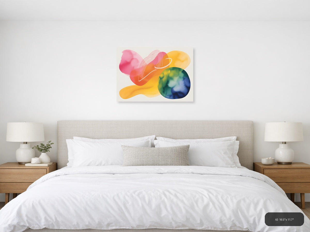 Colorful Abstract Watercolor Landscape Wall Art — A3 / Bedroom