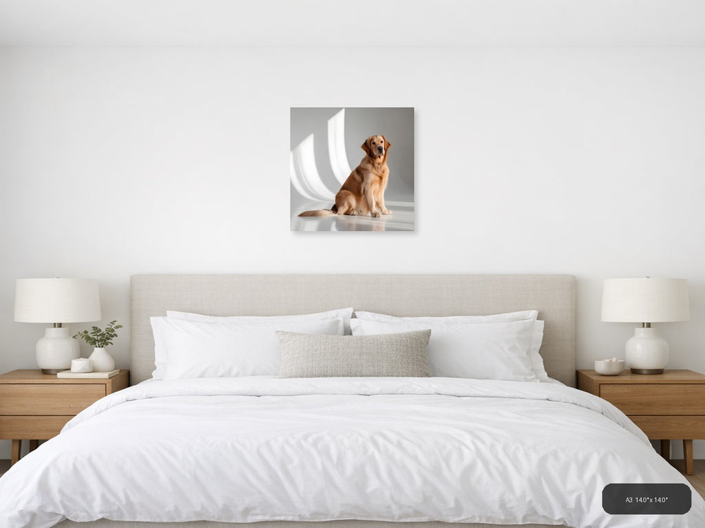 Golden Retriever Minimalist Portrait Wall Art — A3 / Bedroom