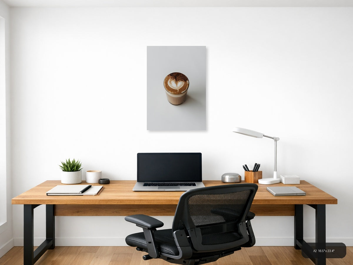 Minimalist Coffee Latte Art Heart Print Wall Art — A2 / Office