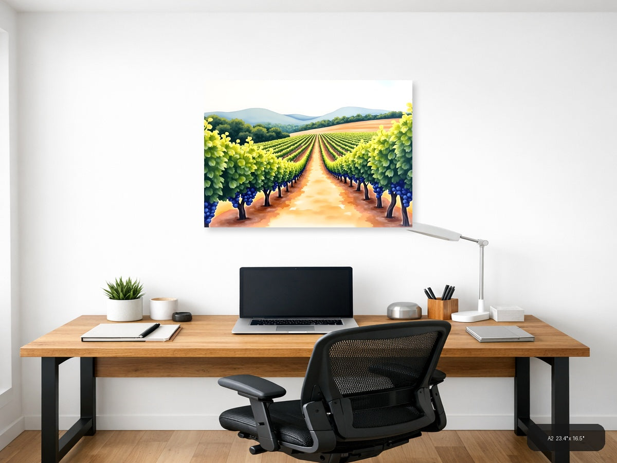 Vineyard Landscape Watercolor Wall Art — A2 / Office