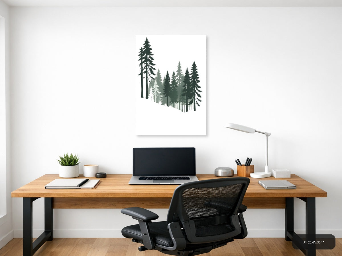 Minimalist Forest Layered Pine Trees Wall Art — A1 / Office