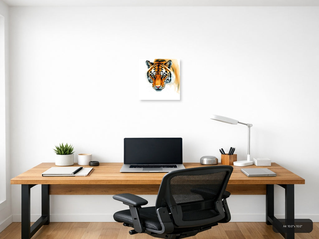 Tiger Face Watercolor Portrait Square Wall Art — A4 / Office