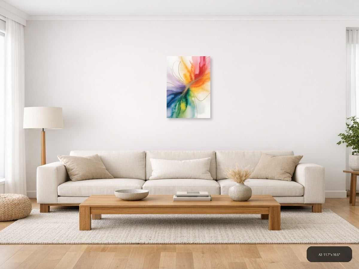 Rainbow Watercolor Flower Abstract Wall Art — A3 / Living Room