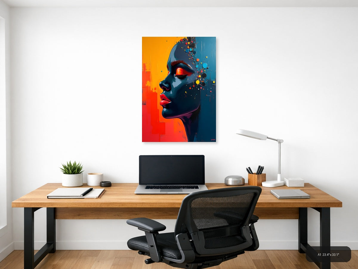 Colorful Abstract Portrait with Dispersing Particles Wall Art — A1 / Office