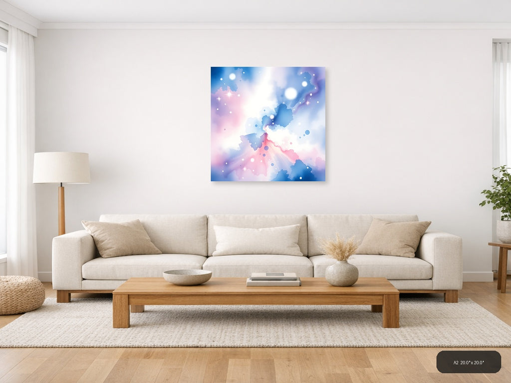 Abstract Watercolor Map with Pink and Blue Gradient Wall Art — A2 / Living Room
