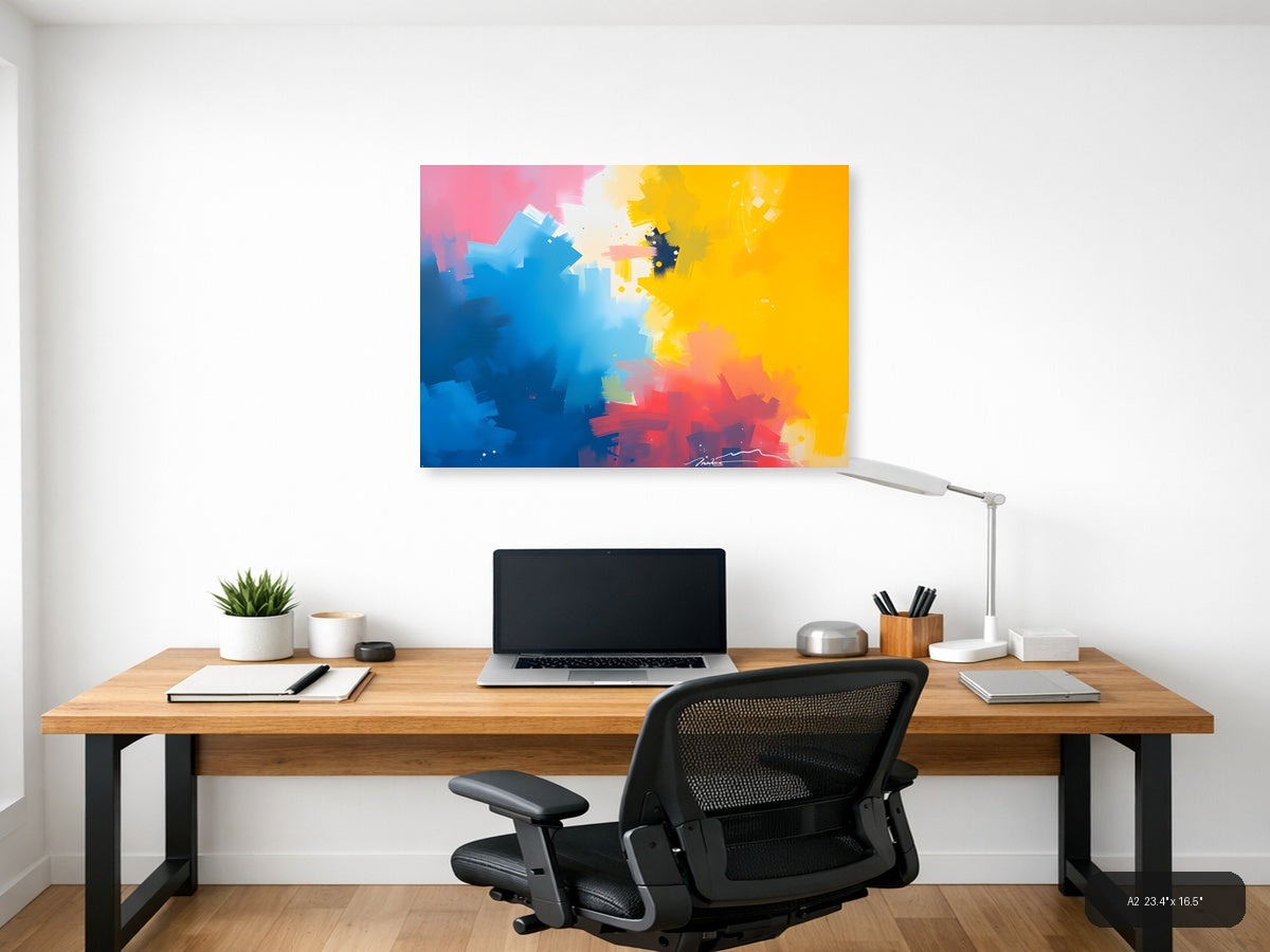 Blue Yellow Red Abstract Brushstrokes Modern Wall Art — A2 / Office