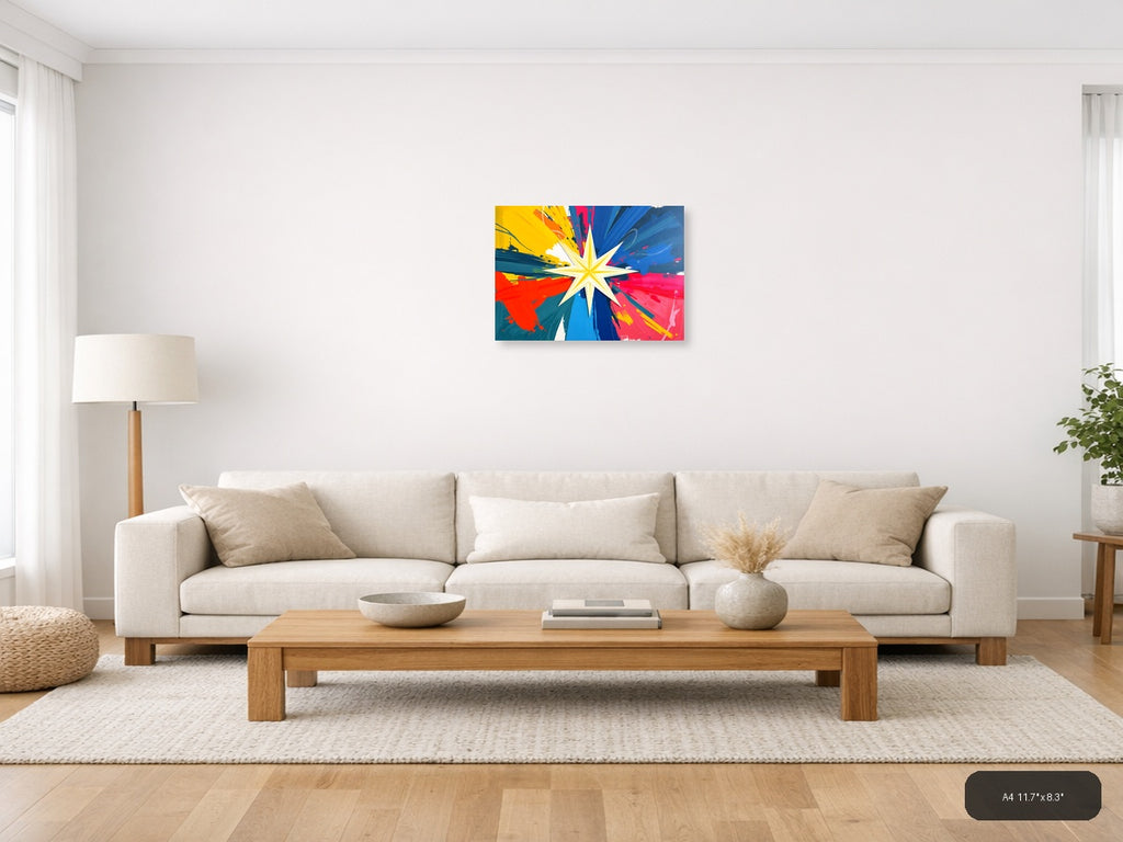 Vibrant Abstract Star Burst Rays Colorful Wall Art — A4 / Living Room