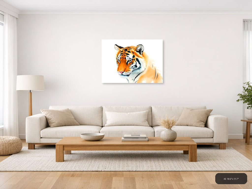 Tiger Portrait Watercolor Wall Art — A3 / Living Room