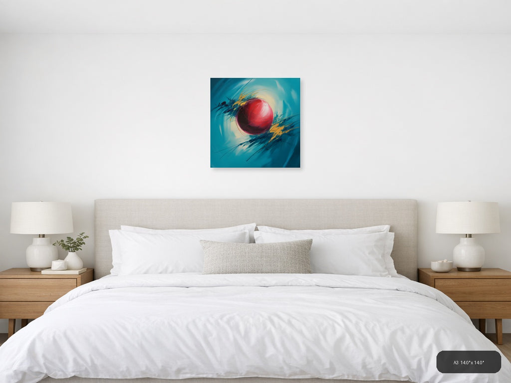 Red Sphere Abstract Turquoise Motion Wall Art — A3 / Bedroom