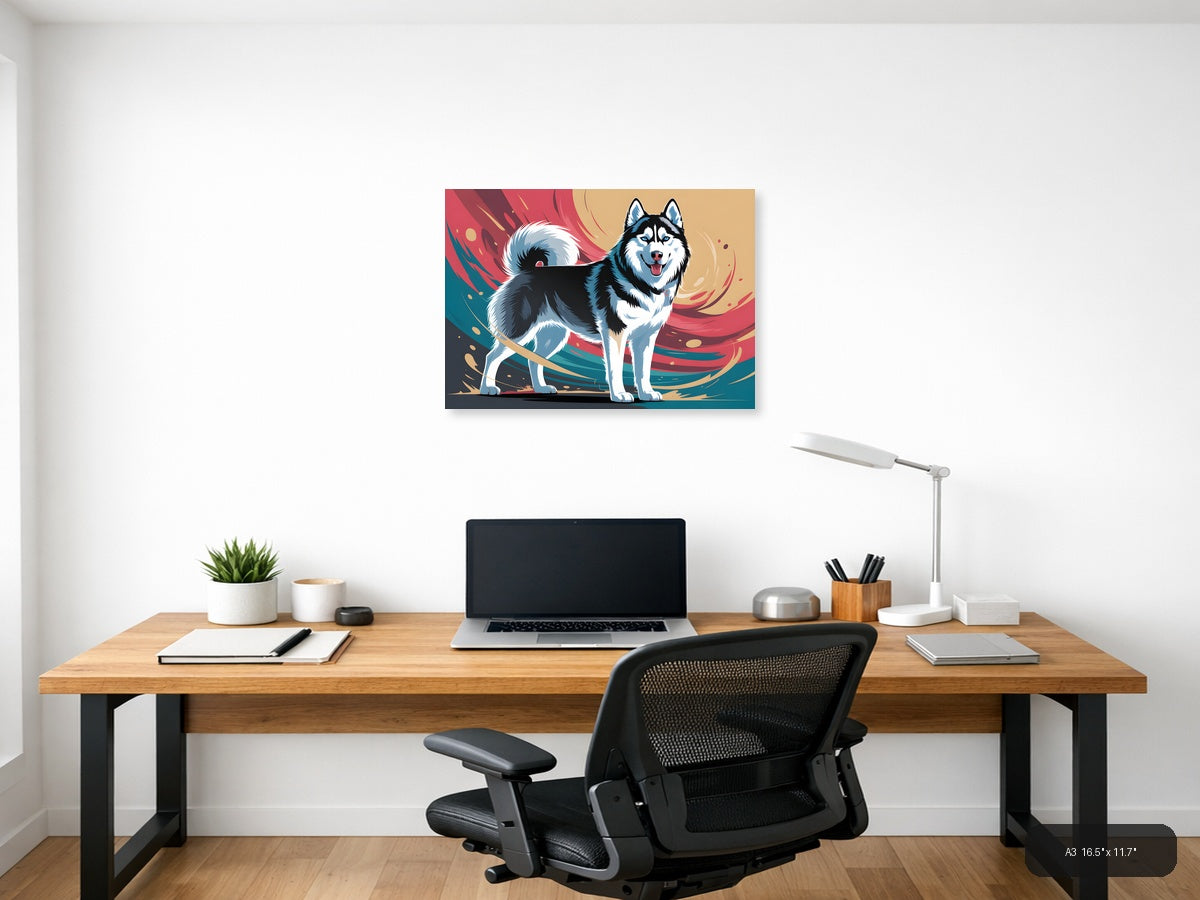 Colorful Husky Dog Abstract Modern Wall Art — A3 / Office