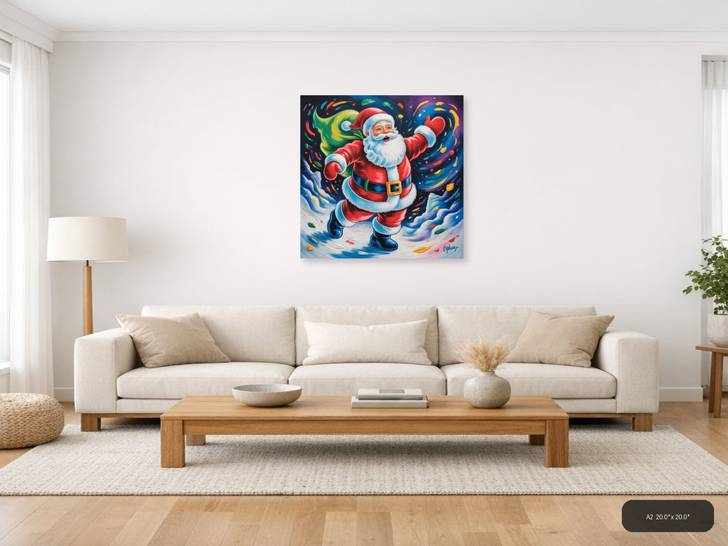 Joyful Santa Abstract Colorful Christmas Wall Art — A2 / Living Room