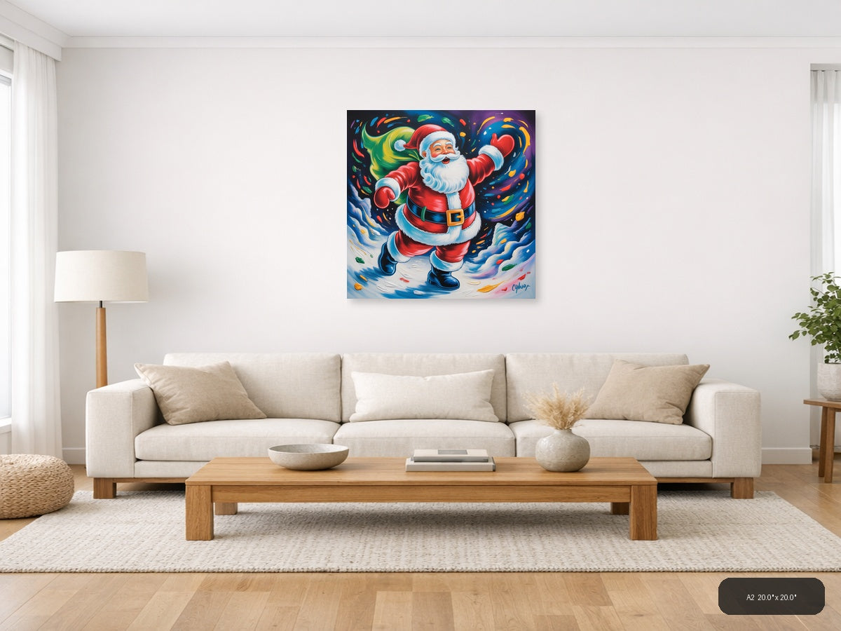 Joyful Santa Abstract Colorful Christmas Wall Art — A2 / Living Room
