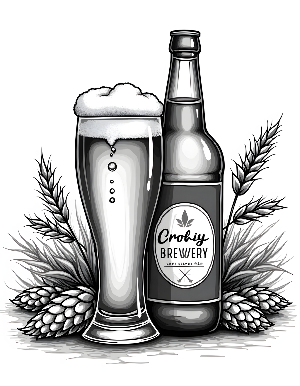 Craft Brewery Beer & Hops Line Art Wall Art