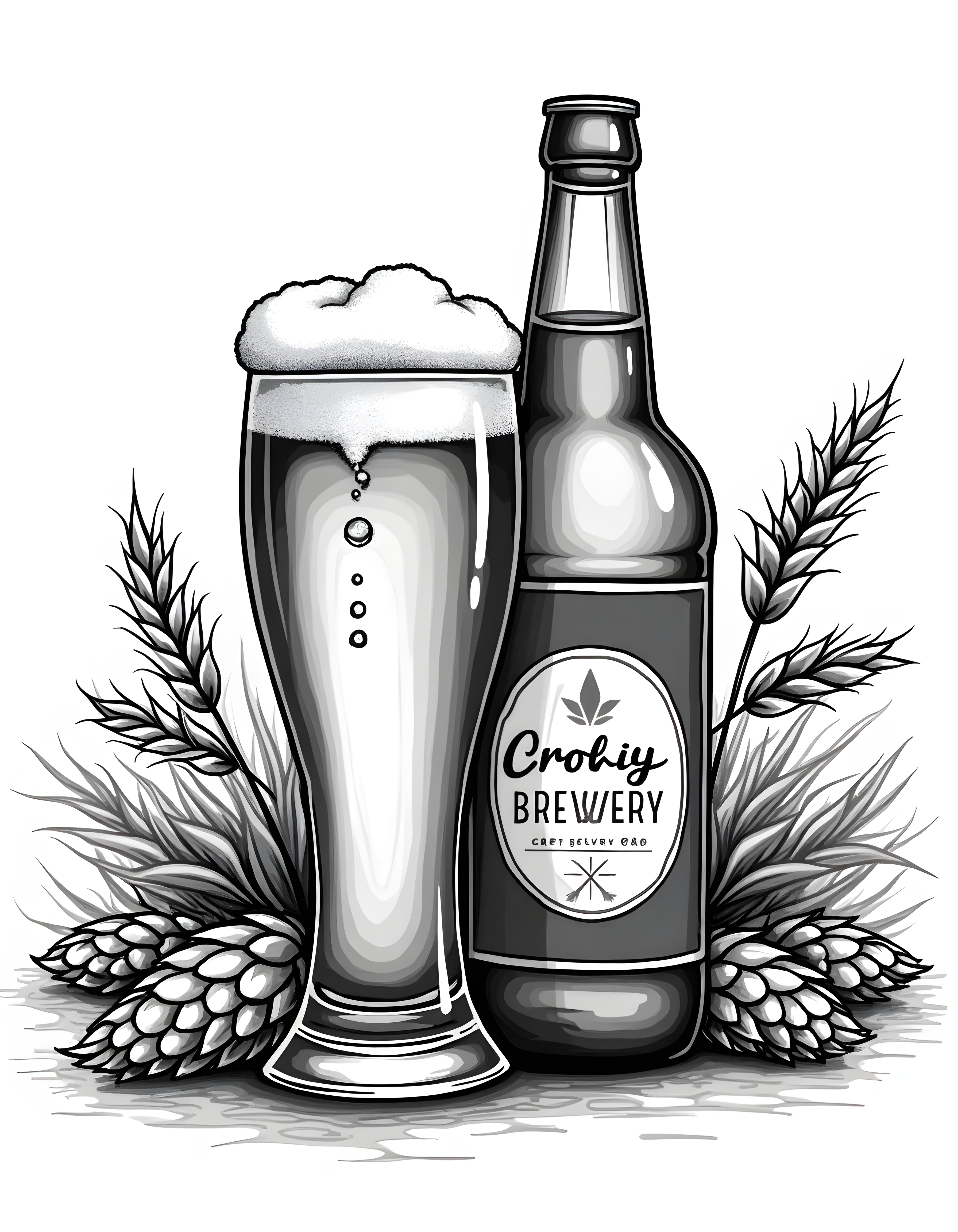 Craft Brewery Beer & Hops Line Art Wall Art