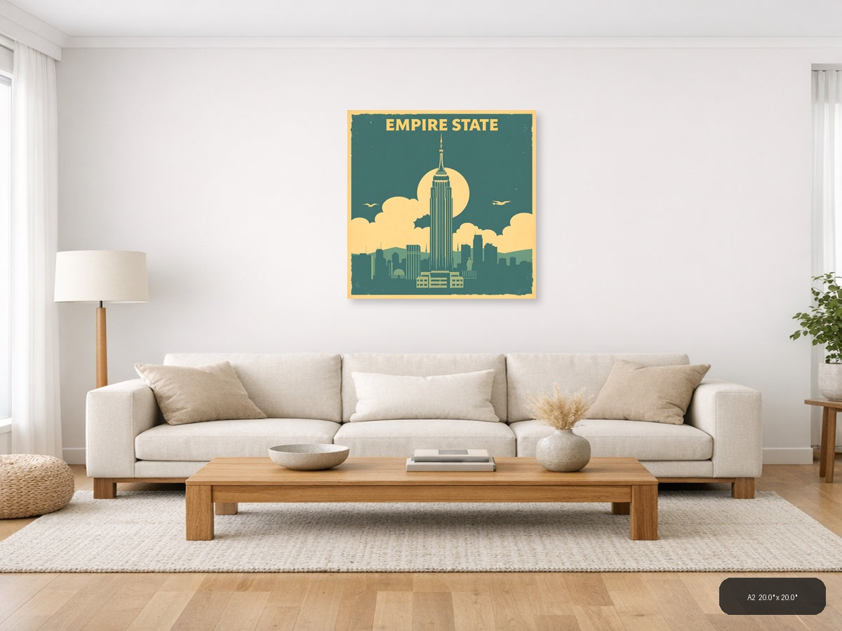 Empire State Building Vintage Art Deco Wall Art — A2 / Living Room