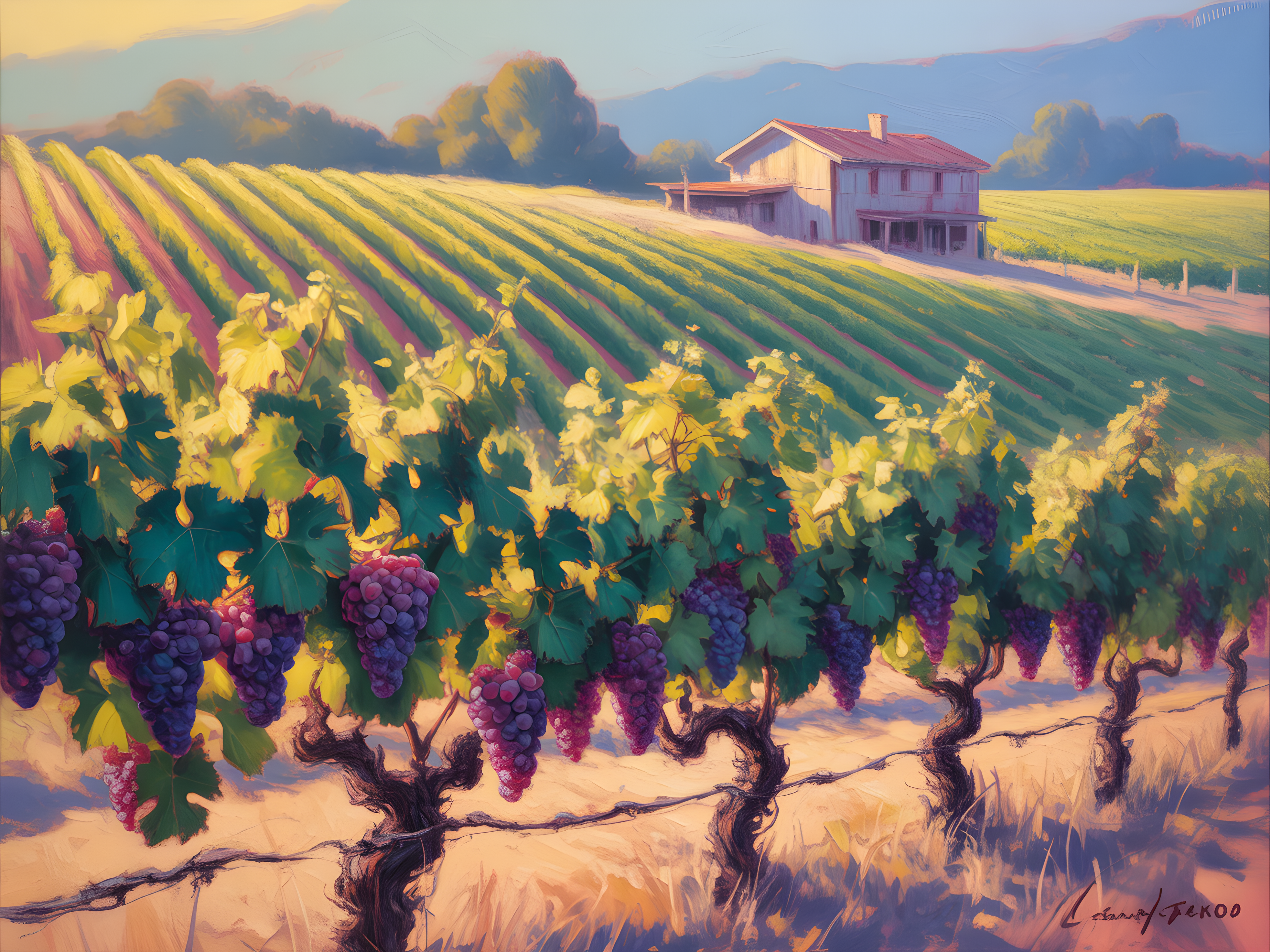 Vibrant Vineyard Landscape Abstract Wall Art