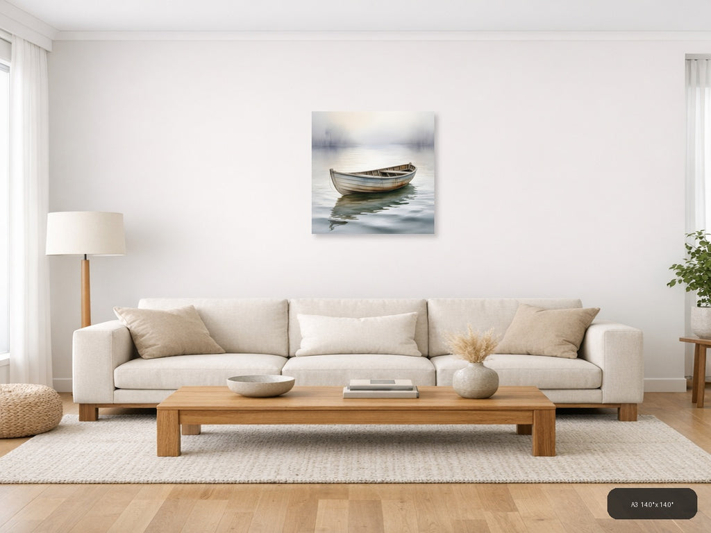 Misty Boat Reflection Watercolor Wall Art — A3 / Living Room
