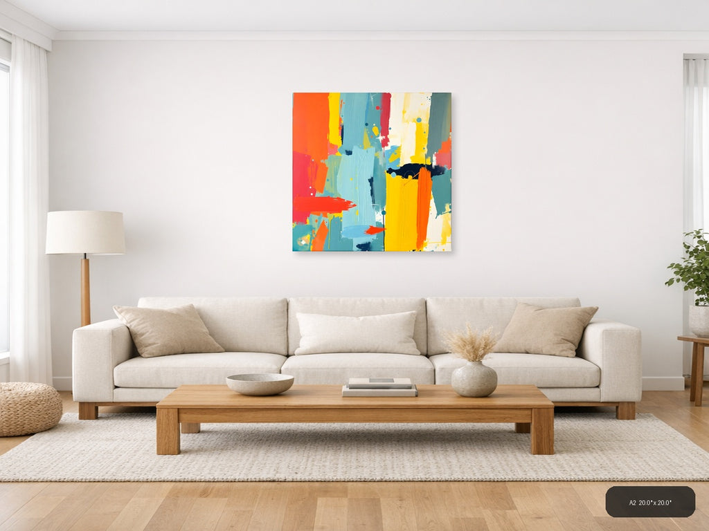 Vibrant Abstract Colour Block Square Wall Art — A2 / Living Room