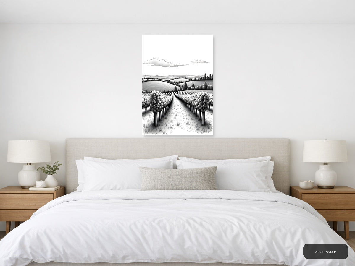 Orchard Farm Landscape Line Art Wall Art — A1 / Bedroom