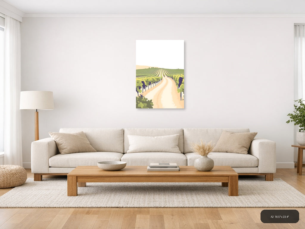 Minimalist Vineyard Landscape with Purple Grapes Wall Art — A2 / Living Room