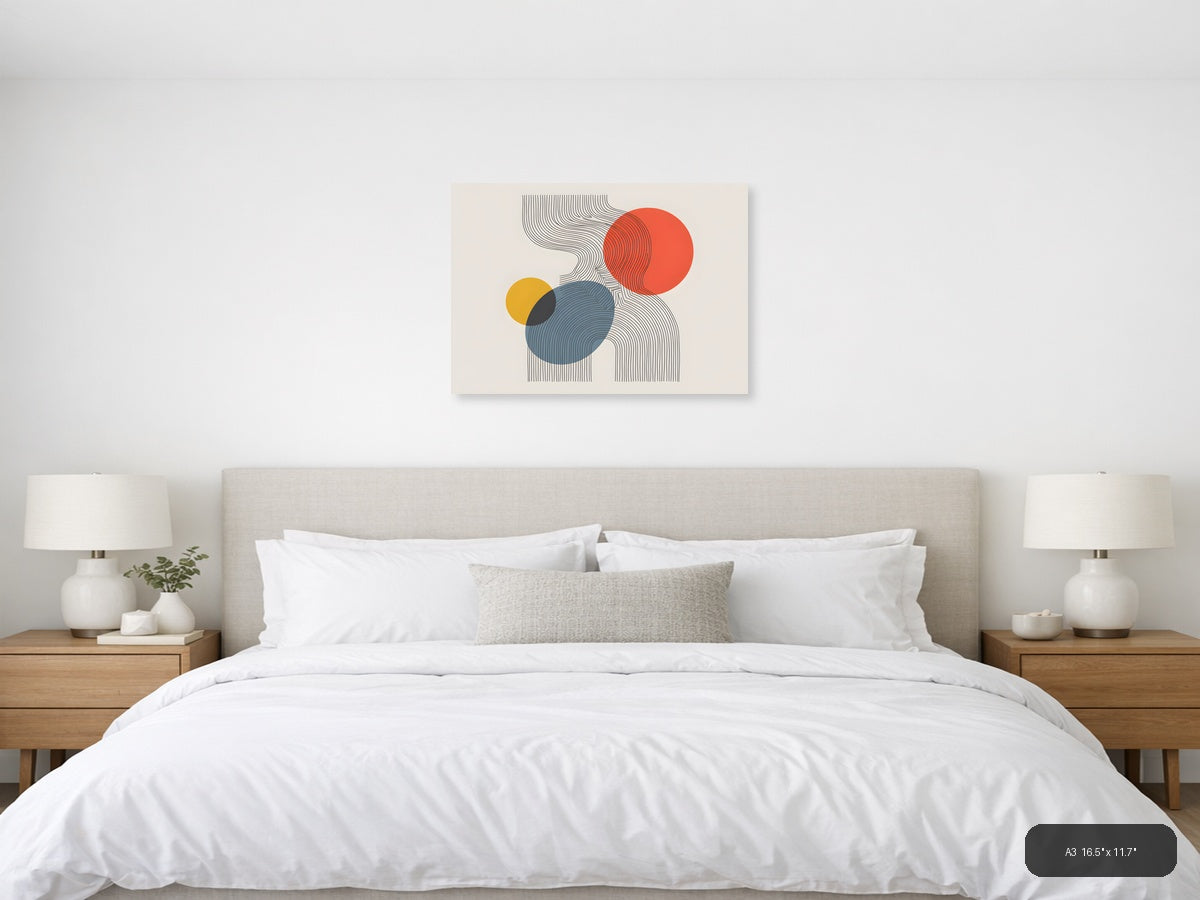 Abstract Line Art with Geometric Circles Wall Art — A3 / Bedroom