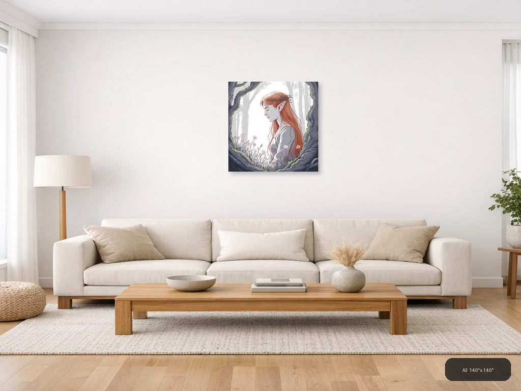 Forest Elf with Red Hair Line Art Wall Art — A3 / Living Room
