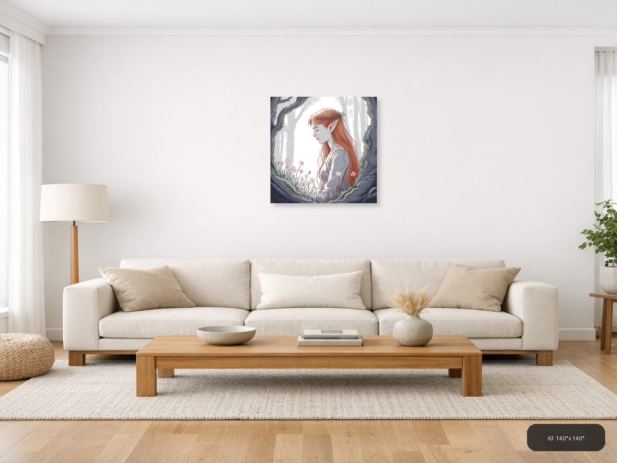 Forest Elf with Red Hair Line Art Wall Art — A3 / Living Room