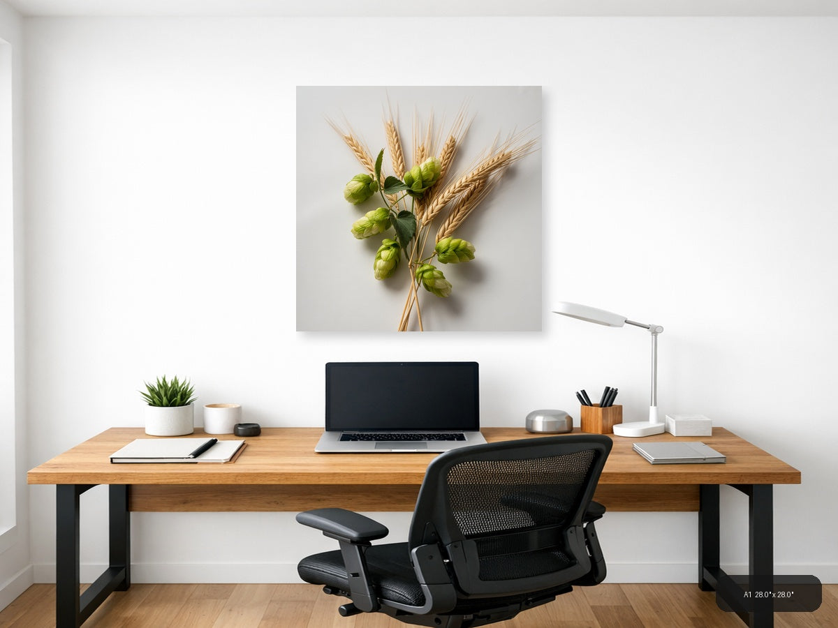 Barley and Hops Minimalist Botanical Wall Art — A1 / Office