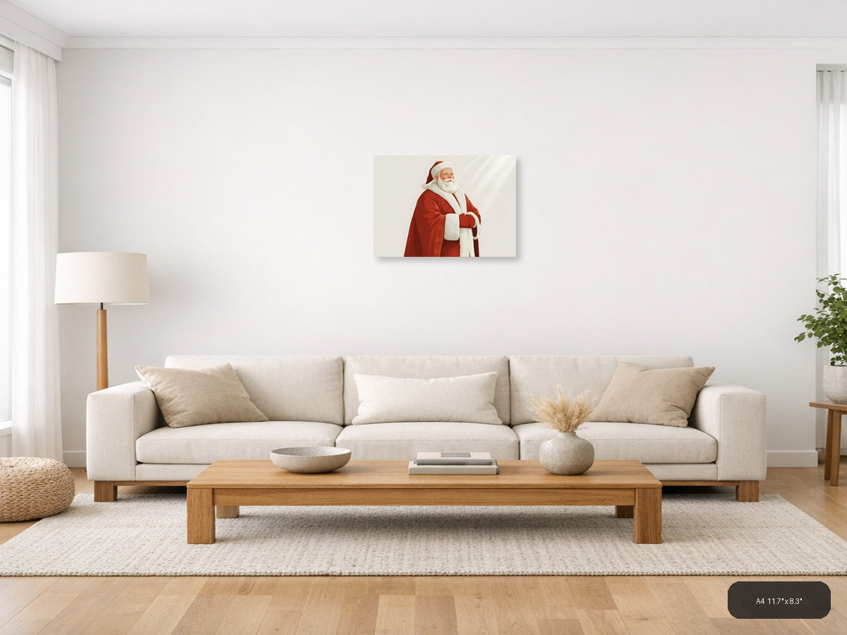 Minimalist Santa Claus Portrait Red White Wall Art — A4 / Living Room