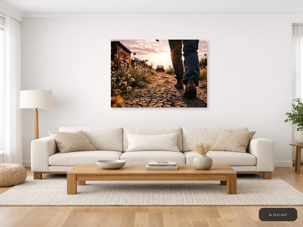 Vintage Desert Road Walk at Sunset Wall Art — A2 / Living Room