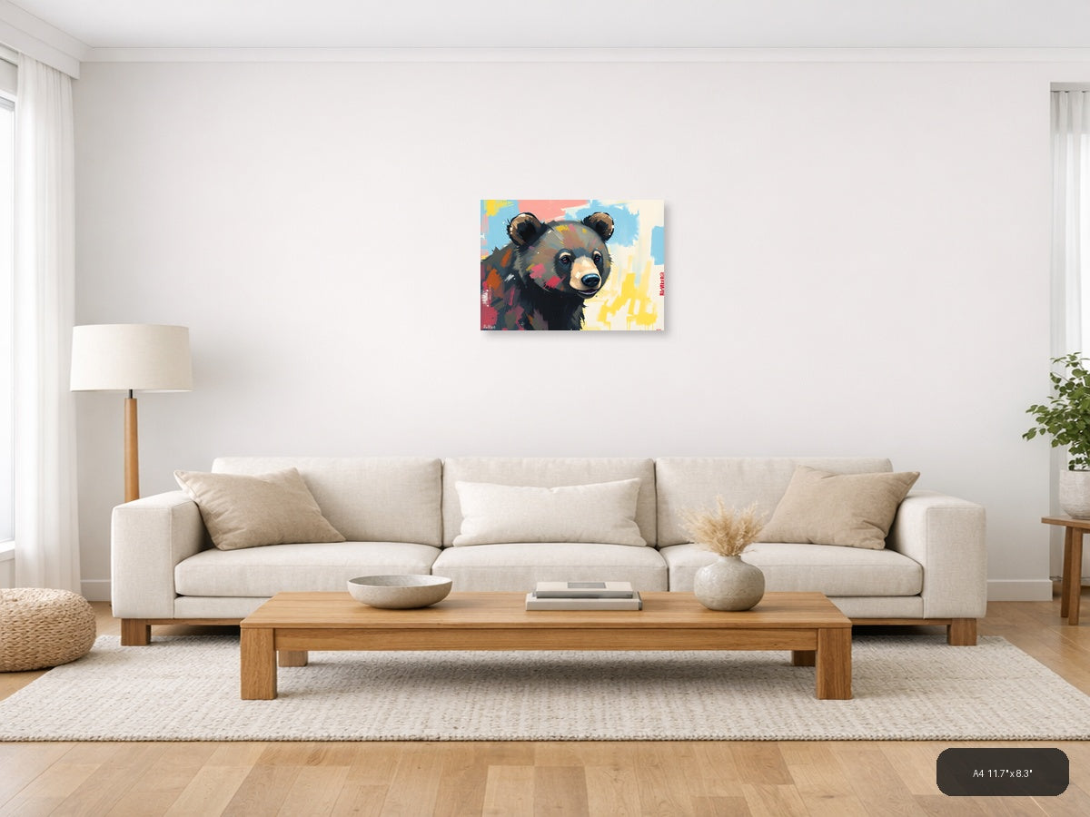 Colorful Abstract Bear Portrait Wall Art — A4 / Living Room